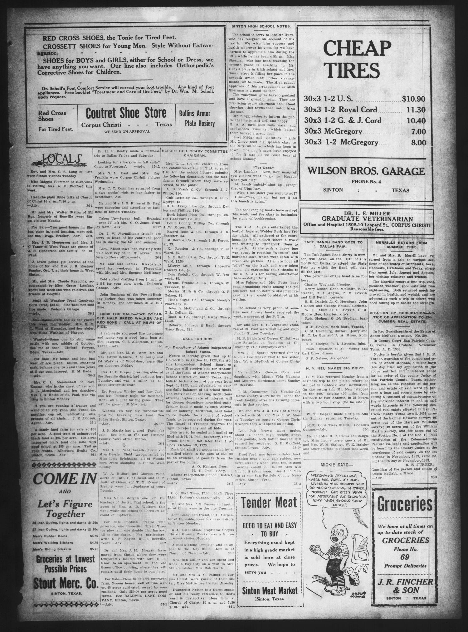 San Patricio County News (Sinton, Tex.), Vol. 15, No. 36, Ed. 1 Thursday, October 11, 1923
                                                
                                                    [Sequence #]: 5 of 6
                                                