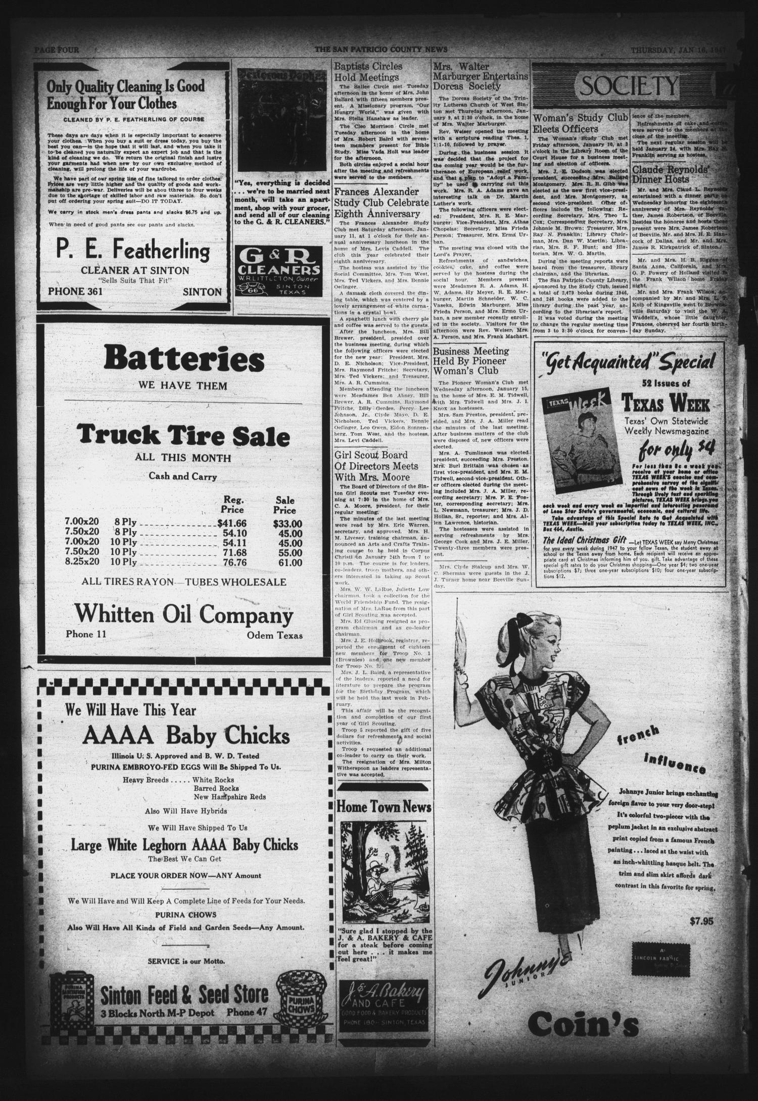 San Patricio County News (Sinton, Tex.), Vol. 39, No. 2, Ed. 1 Thursday, January 16, 1947
                                                
                                                    [Sequence #]: 4 of 8
                                                