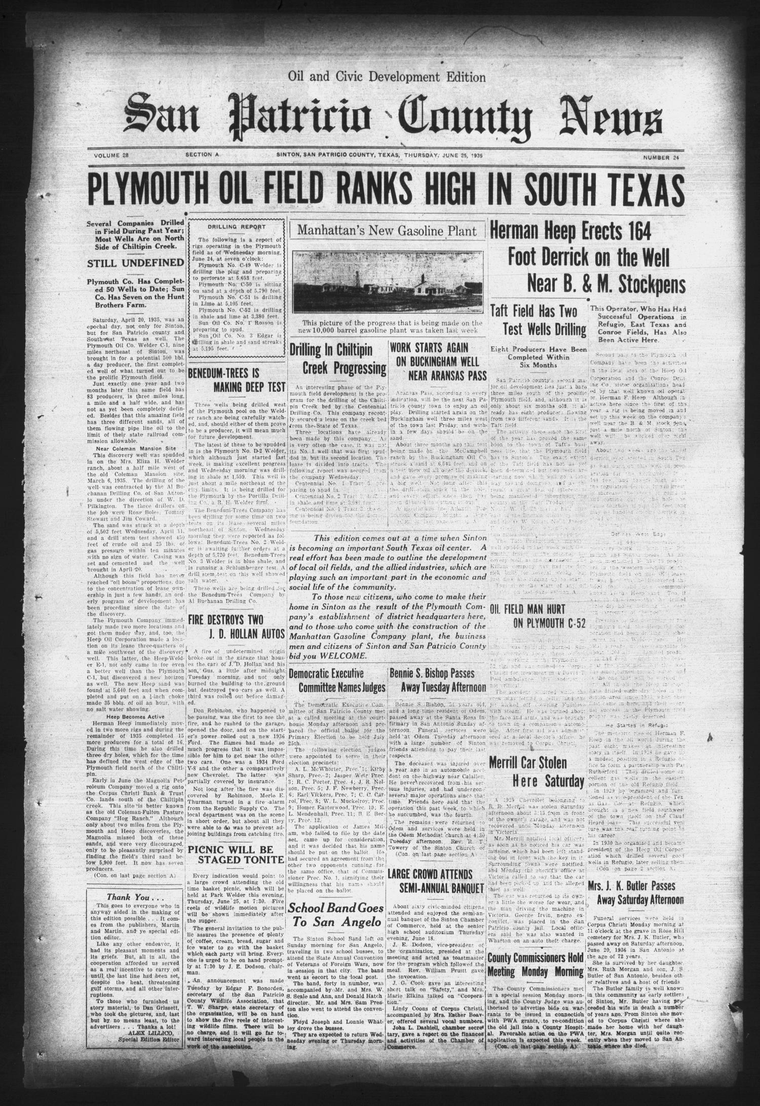 San Patricio County News (Sinton, Tex.), Vol. 28, No. 24, Ed. 1 Thursday, June 25, 1936
                                                
                                                    [Sequence #]: 1 of 20
                                                