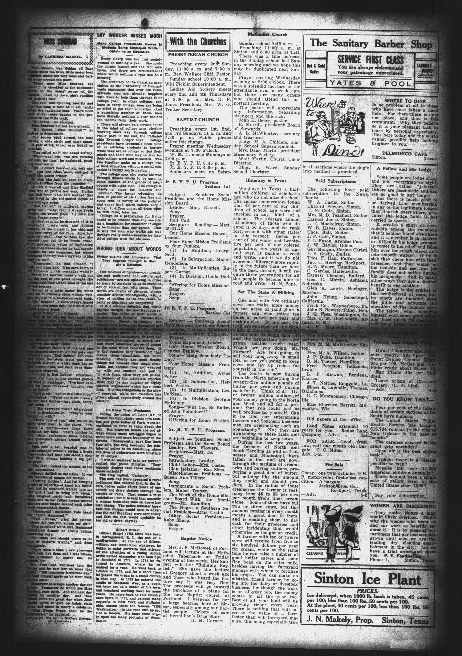 San Patricio County News (Sinton, Tex.), Vol. 8, No. 6, Ed. 1 Friday, March 24, 1916
                                                
                                                    [Sequence #]: 3 of 6
                                                