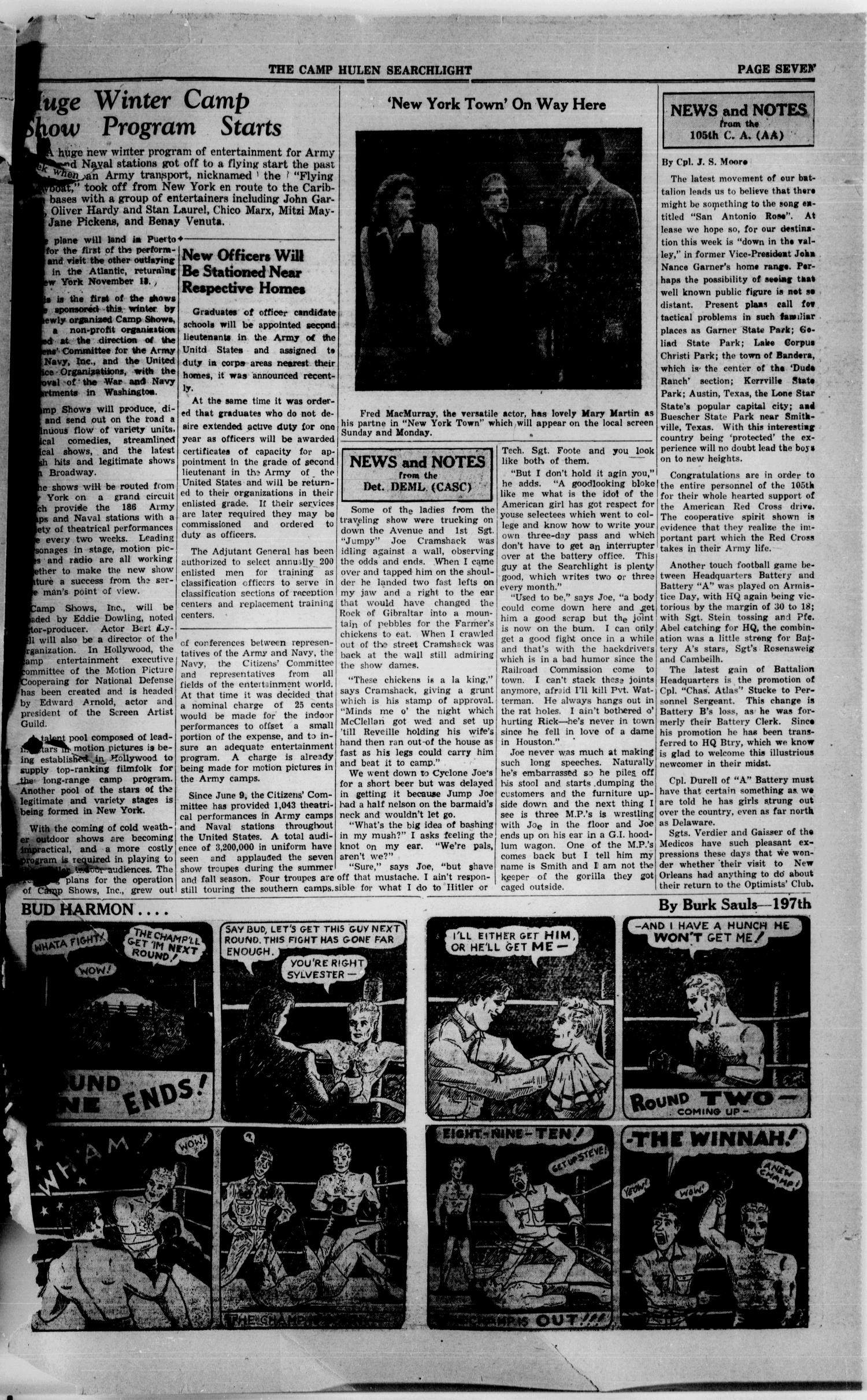 The Camp Hulen Searchlight (Palacios, Tex.), Vol. 2, No. 38, Ed. 1 Friday, November 14, 1941
                                                
                                                    [Sequence #]: 7 of 8
                                                