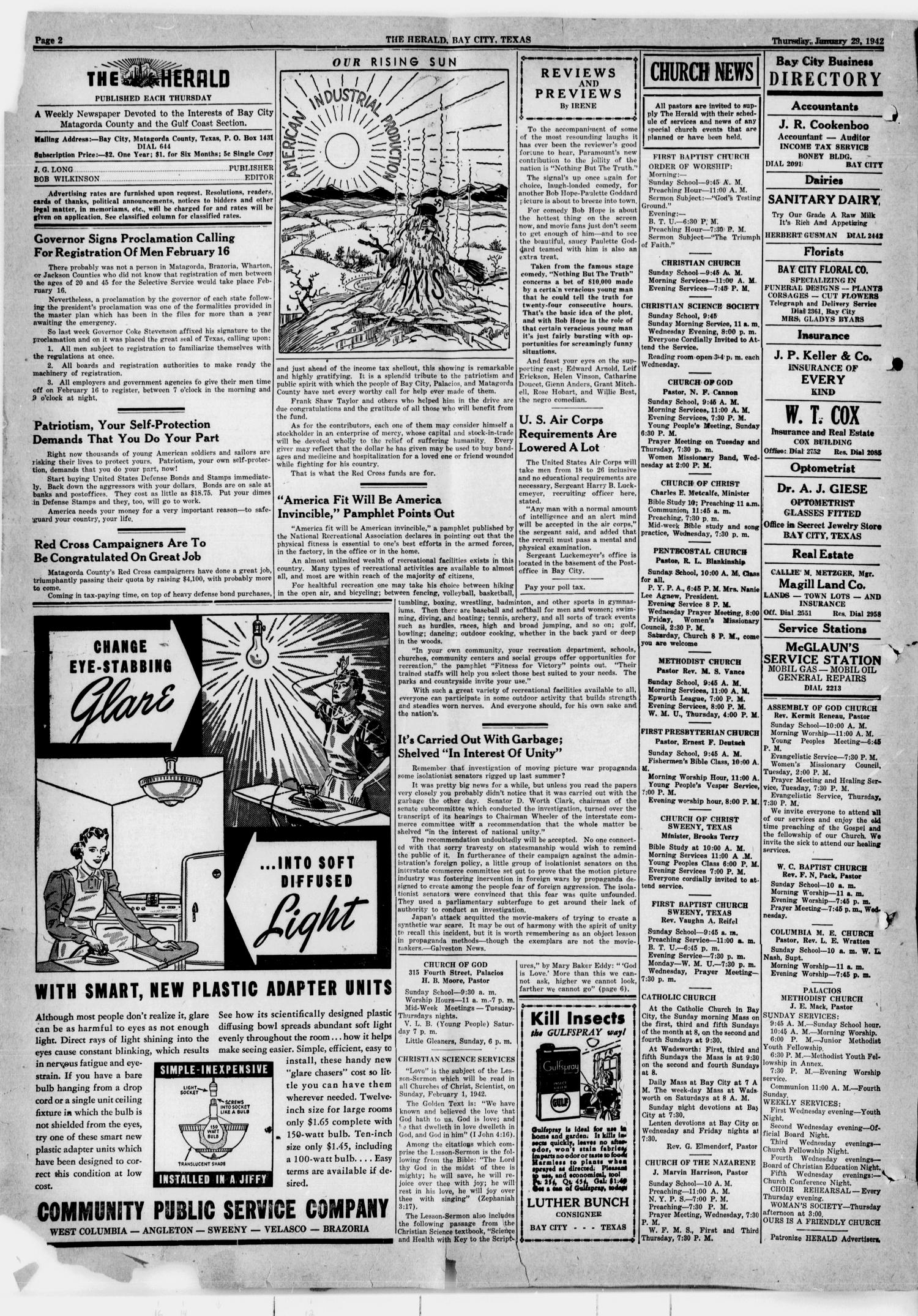 The Herald (Bay City, Tex.), Vol. 3, No. 18, Ed. 1 Thursday, January 29, 1942
                                                
                                                    [Sequence #]: 2 of 8
                                                