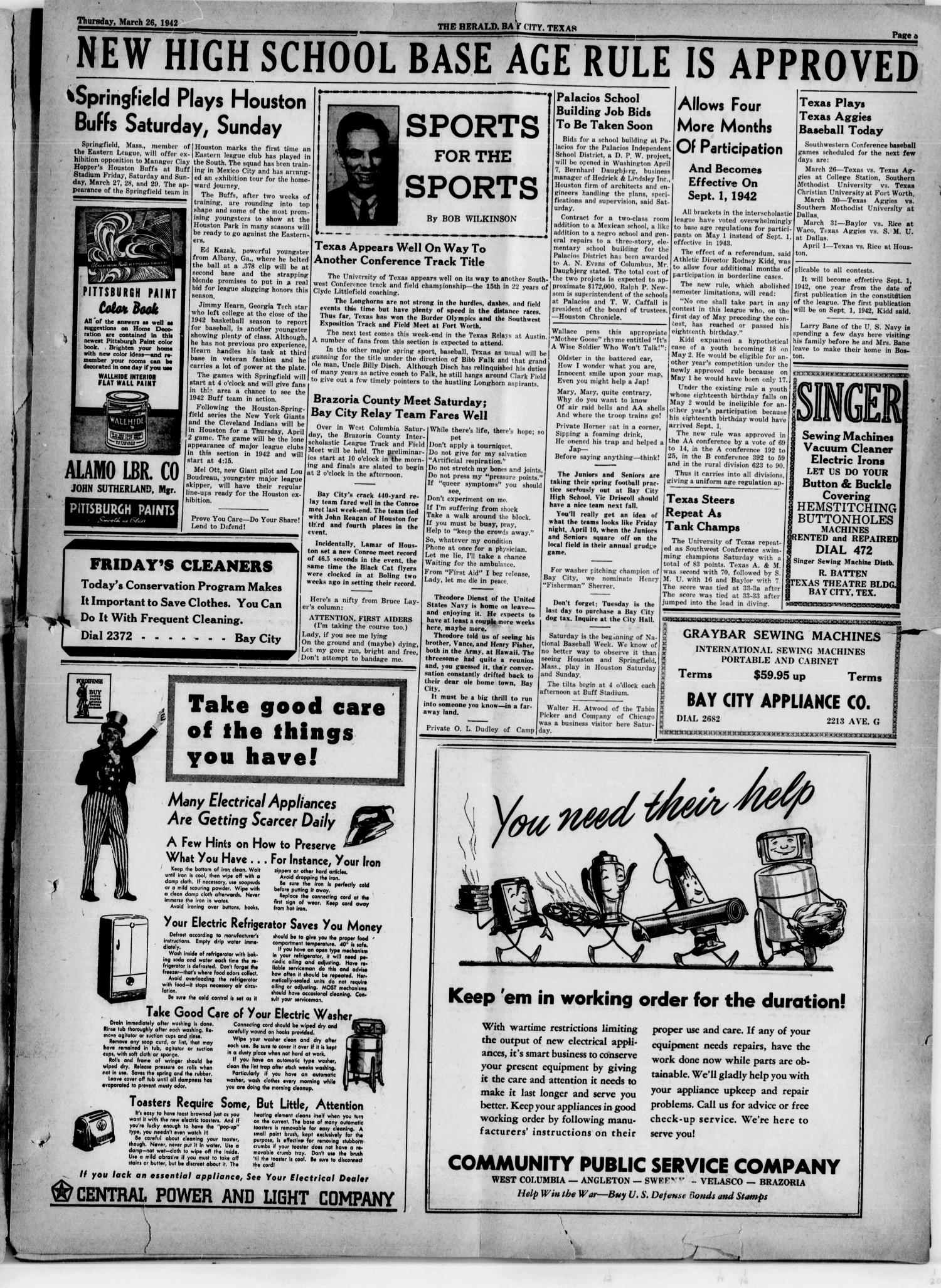 The Herald (Bay City, Tex.), Vol. 3, No. 26, Ed. 1 Thursday, March 26, 1942
                                                
                                                    [Sequence #]: 3 of 8
                                                