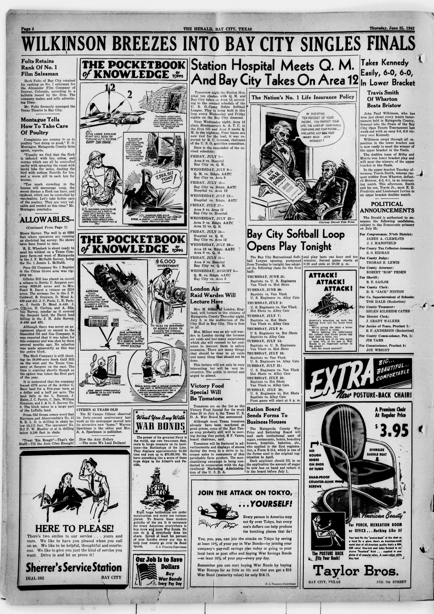 The Herald (Bay City, Tex.), Vol. 3, No. 39, Ed. 1 Thursday, June 25, 1942
                                                
                                                    [Sequence #]: 4 of 8
                                                