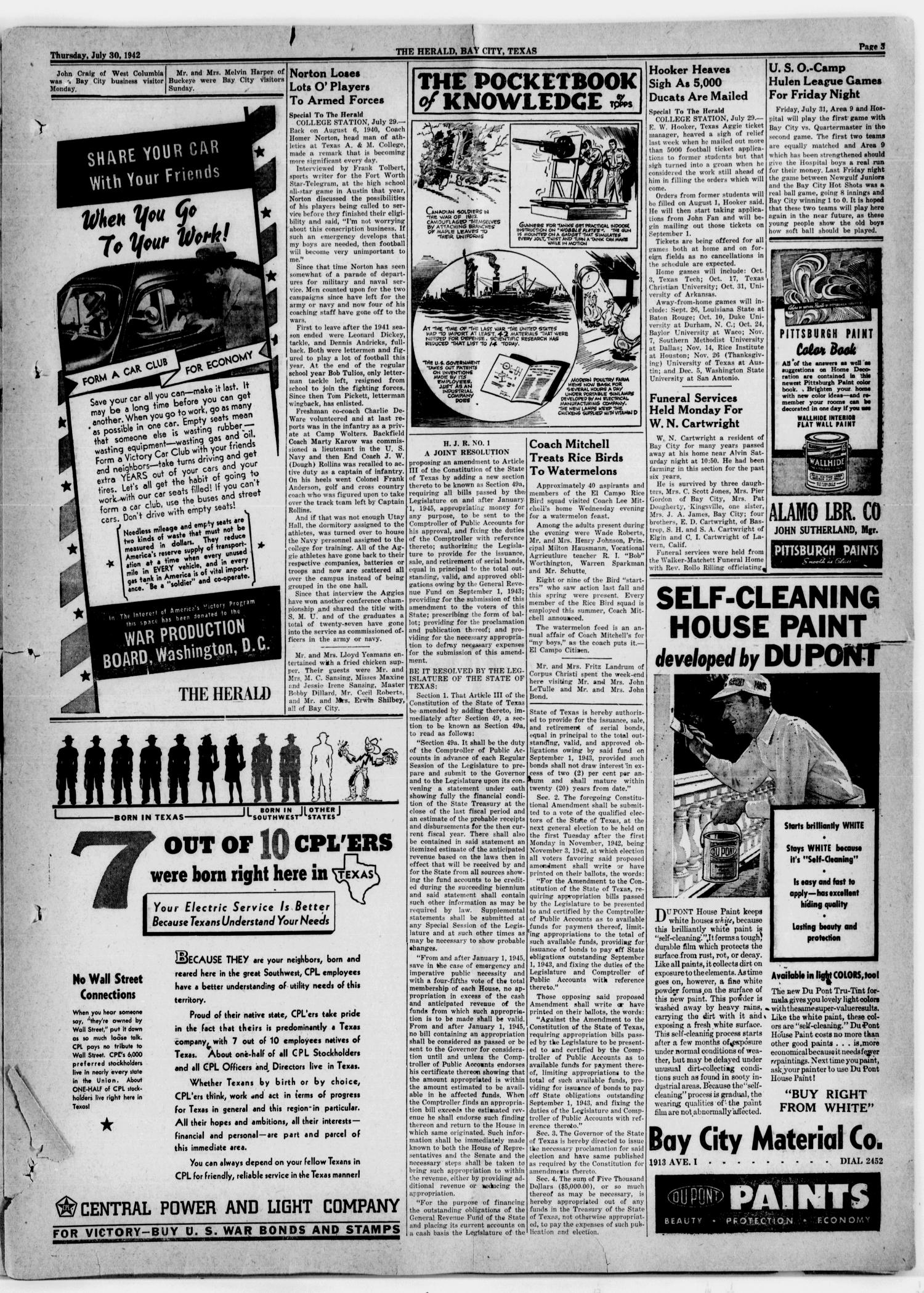 The Herald (Bay City, Tex.), Vol. 3, No. 44, Ed. 1 Thursday, July 30, 1942
                                                
                                                    [Sequence #]: 3 of 8
                                                