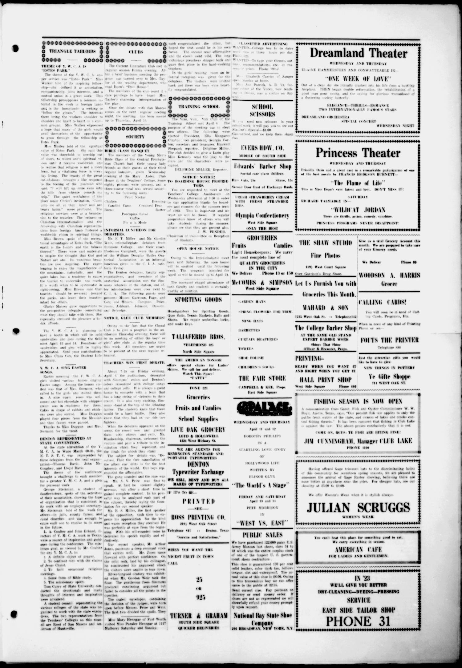 The Campus Chat (Denton, Tex.), Vol. 7, No. 27, Ed. 1 Tuesday, April 10, 1923
                                                
                                                    [Sequence #]: 3 of 4
                                                