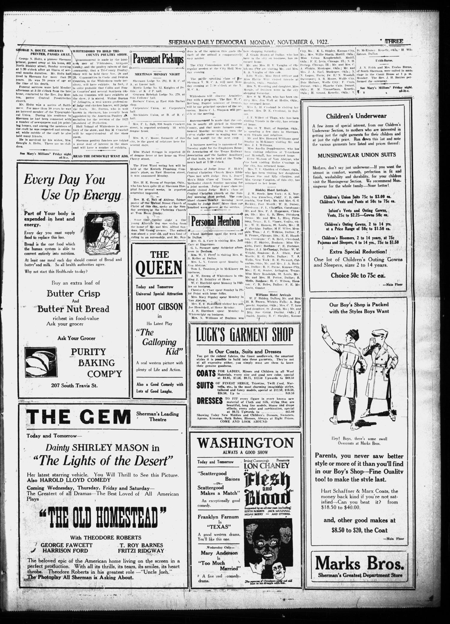 Sherman Daily Democrat (Sherman, Tex.), Vol. 41, No. 96, Ed. 1 Monday, November 6, 1922
                                                
                                                    [Sequence #]: 3 of 6
                                                