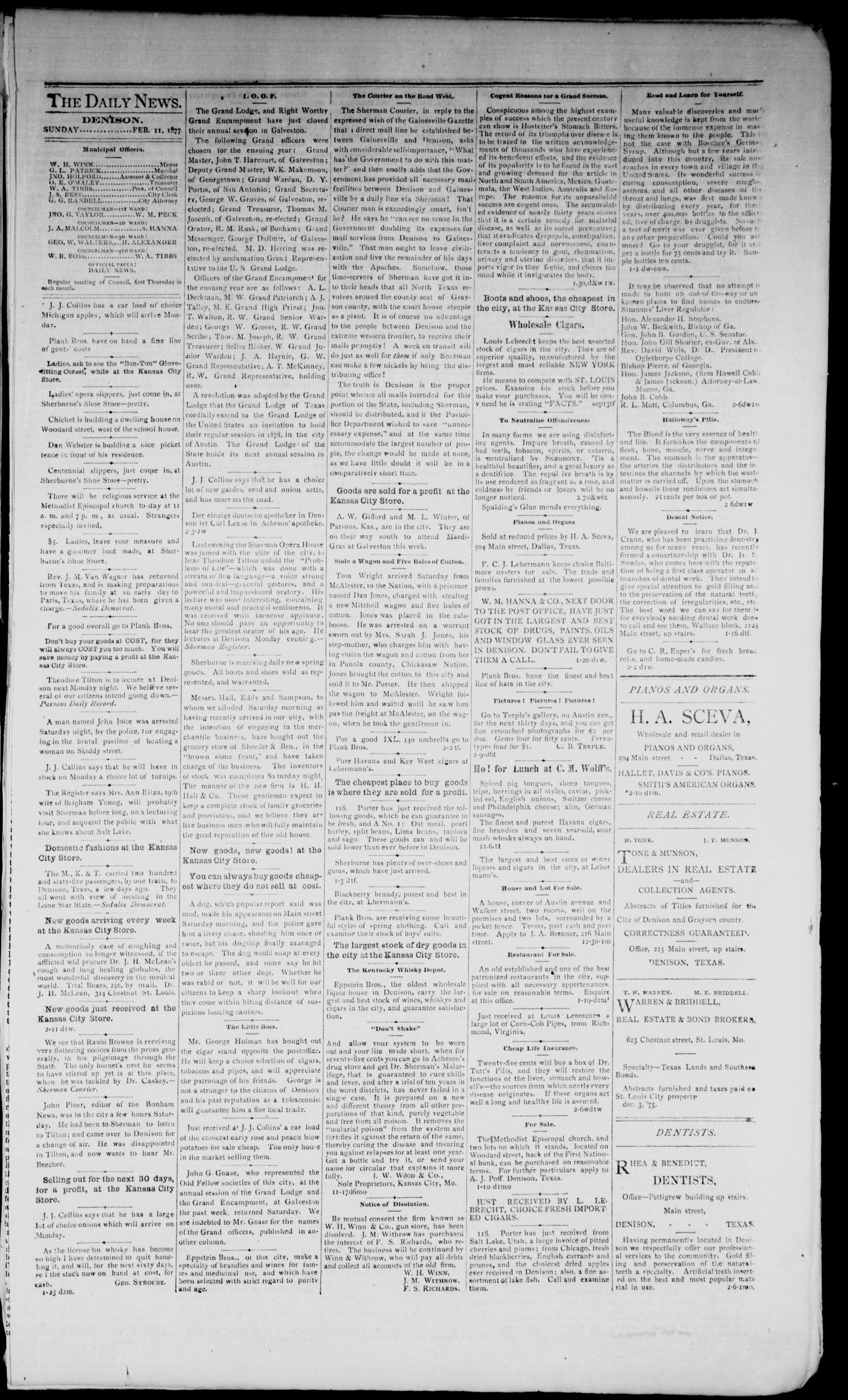 Denison Daily News. (Denison, Tex.), Vol. 4, No. 302, Ed. 1 Sunday, February 11, 1877
                                                
                                                    [Sequence #]: 5 of 8
                                                