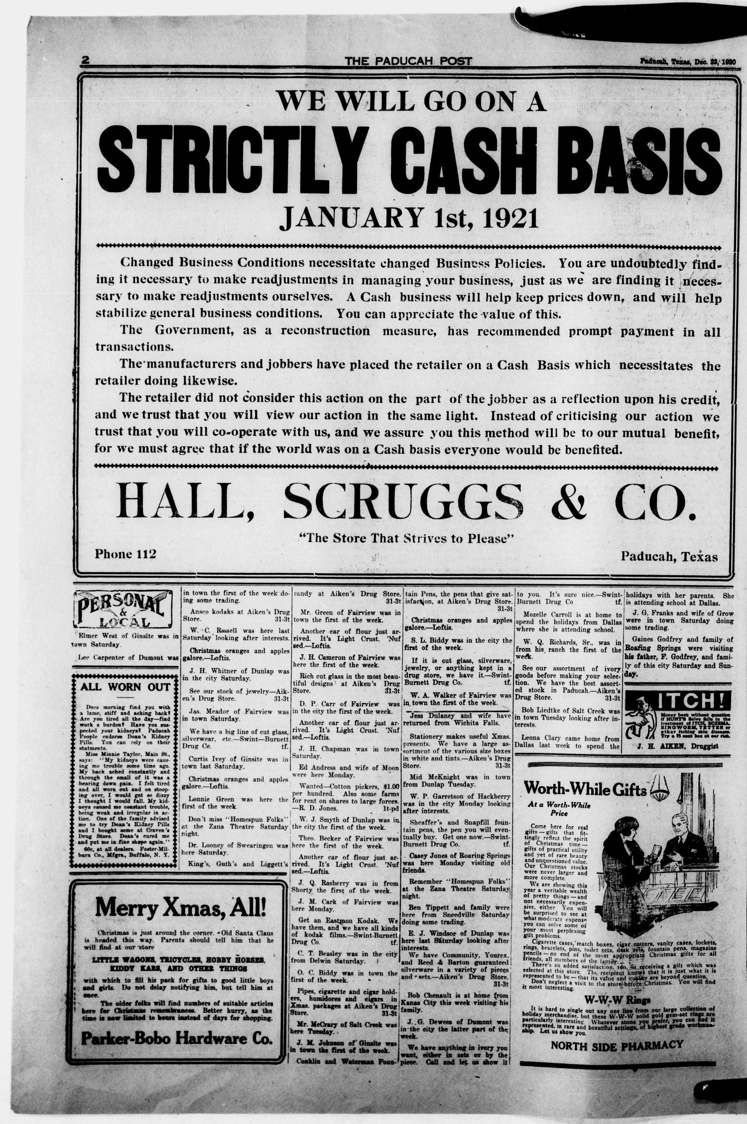 The Paducah Post (Paducah, Tex.), Vol. 14, No. 33, Ed. 1 Thursday, December 23, 1920
                                                
                                                    [Sequence #]: 2 of 8
                                                