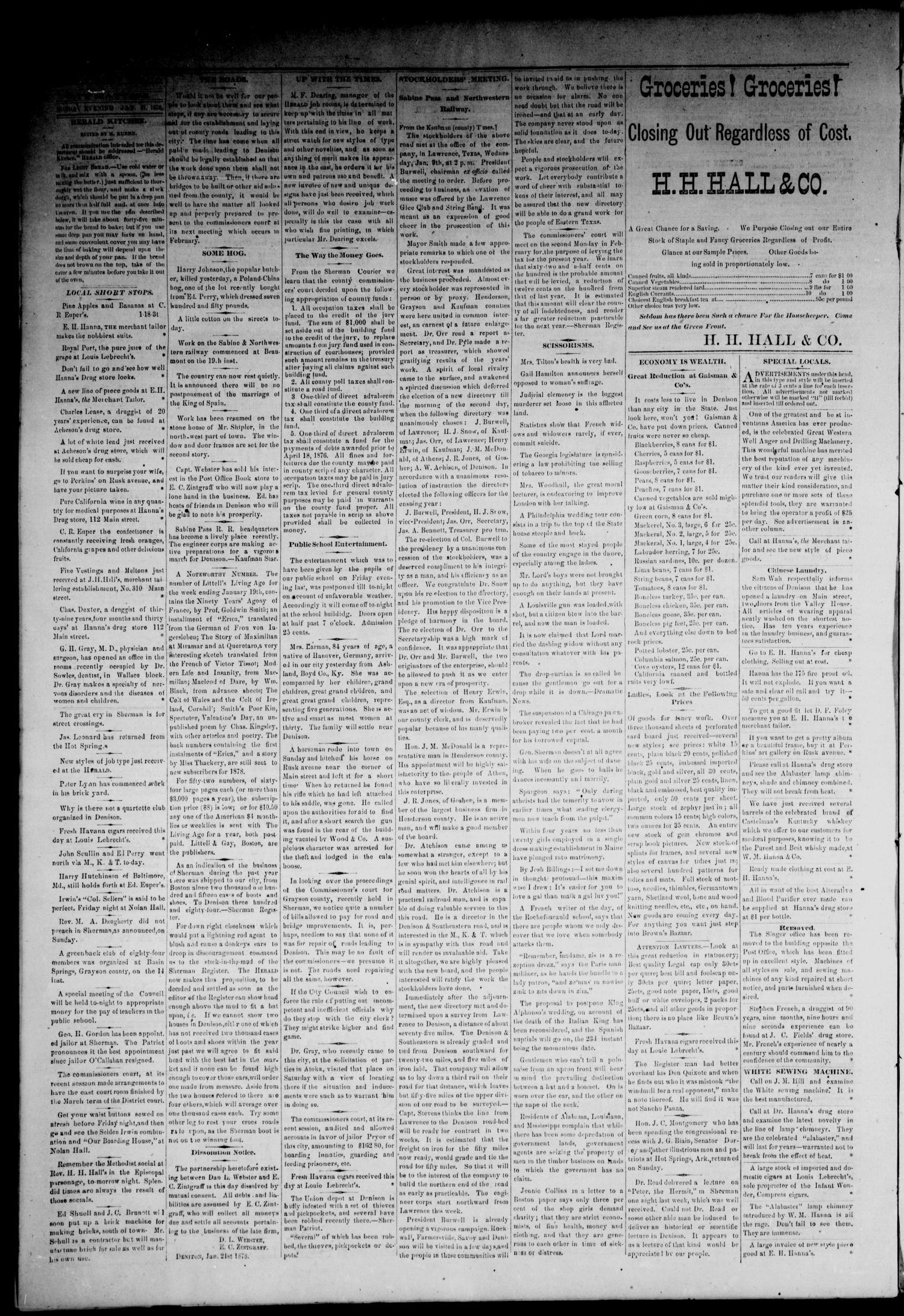 Denison Daily Herald. (Denison, Tex.), Vol. 1, No. 109, Ed. 1 Monday, January 21, 1878
                                                
                                                    [Sequence #]: 4 of 4
                                                