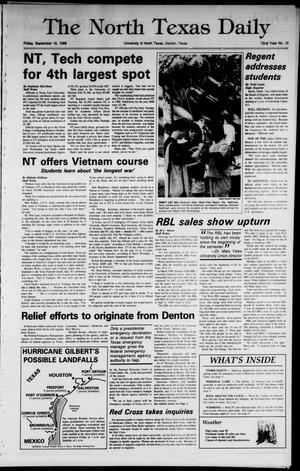 Primary view of object titled 'The North Texas Daily (Denton, Tex.), Vol. 72, No. 12, Ed. 1 Friday, September 16, 1988'.