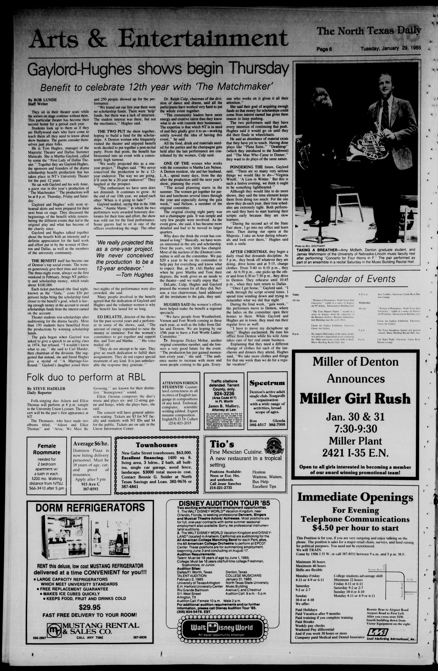 The North Texas Daily (Denton, Tex.), Vol. 68, No. 63, Ed. 1 Tuesday, January 29, 1985
                                                
                                                    [Sequence #]: 6 of 8
                                                