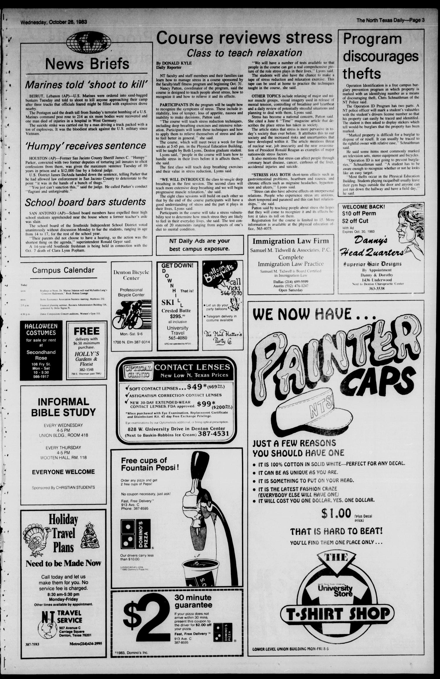The North Texas Daily (Denton, Tex.), Vol. 67, No. 34, Ed. 1 Wednesday, October 26, 1983
                                                
                                                    [Sequence #]: 3 of 8
                                                