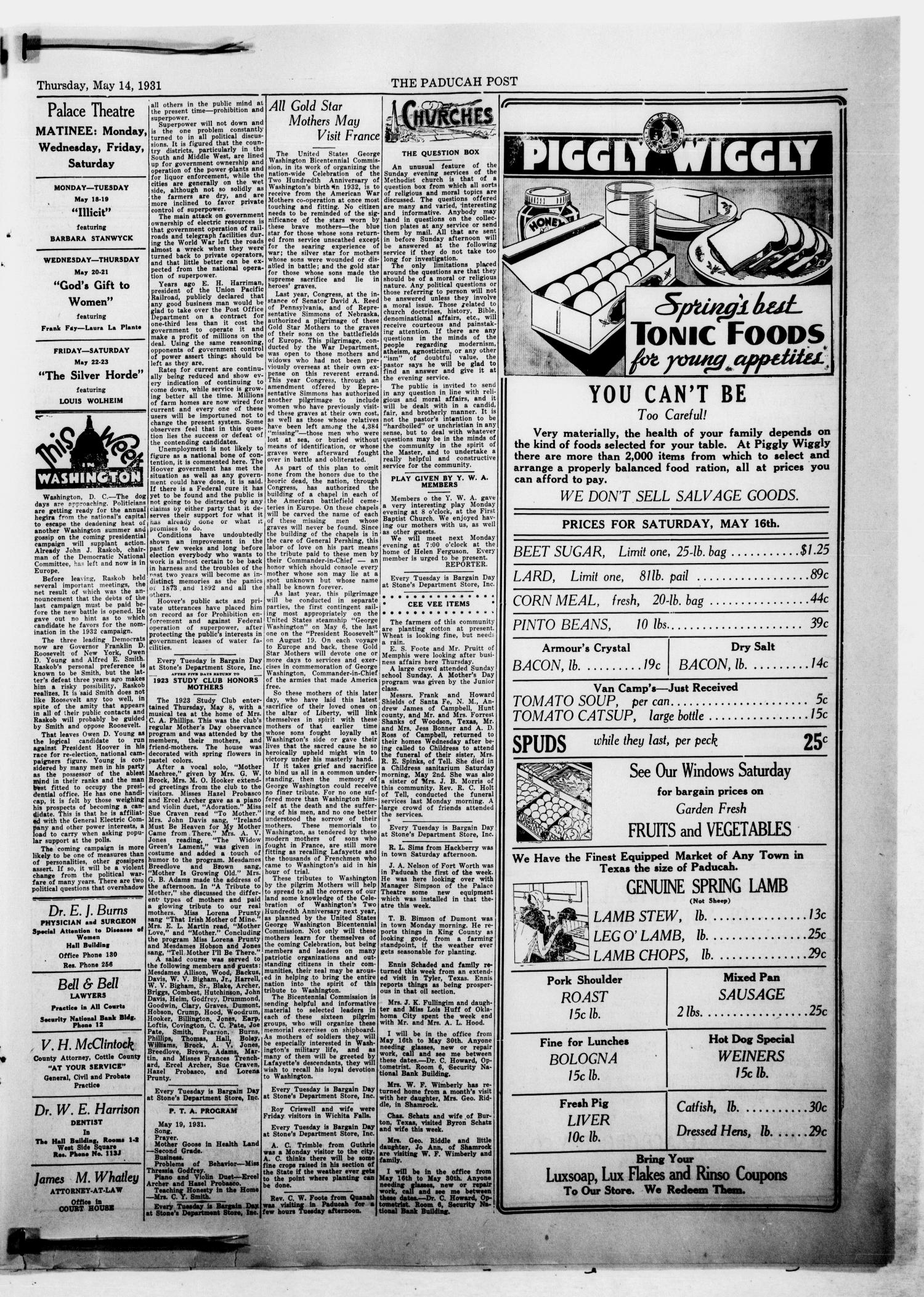 The Paducah Post (Paducah, Tex.), Vol. 25, No. 3, Ed. 1 Thursday, May 14, 1931
                                                
                                                    [Sequence #]: 5 of 8
                                                