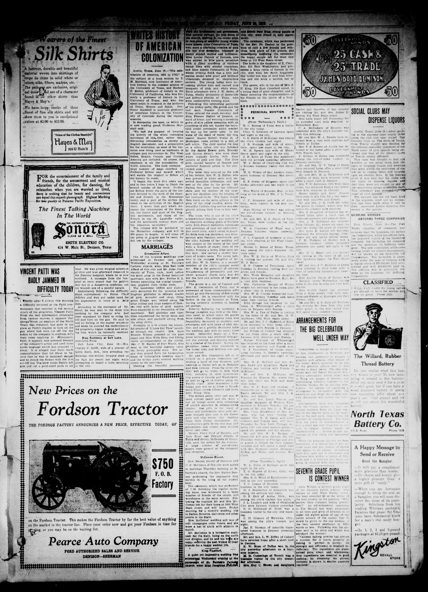 The Denison Herald (Denison, Tex.), Vol. 29, No. 235, Ed. 1 Thursday, June 19, 1919
                                                
                                                    [Sequence #]: 3 of 8
                                                