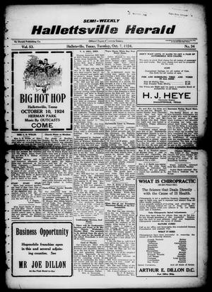 Semi-weekly Hallettsville Herald (Hallettsville, Tex.), Vol. 53, No. 34, Ed. 1 Tuesday, October 7, 1924