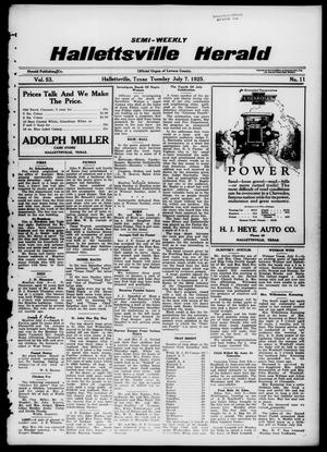 Primary view of object titled 'Semi-weekly Hallettsville Herald (Hallettsville, Tex.), Vol. 53, No. 11, Ed. 1 Tuesday, July 7, 1925'.