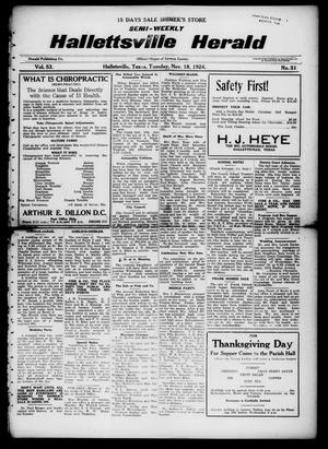 Semi-weekly Hallettsville Herald (Hallettsville, Tex.), Vol. 53, No. 51, Ed. 1 Tuesday, November 18, 1924