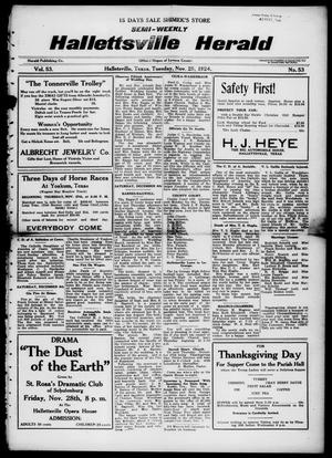 Semi-weekly Hallettsville Herald (Hallettsville, Tex.), Vol. 53, No. 53, Ed. 1 Tuesday, November 25, 1924