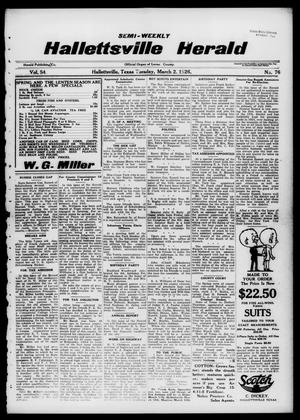 Semi-weekly Hallettsville Herald (Hallettsville, Tex.), Vol. 54, No. 76, Ed. 1 Tuesday, March 2, 1926