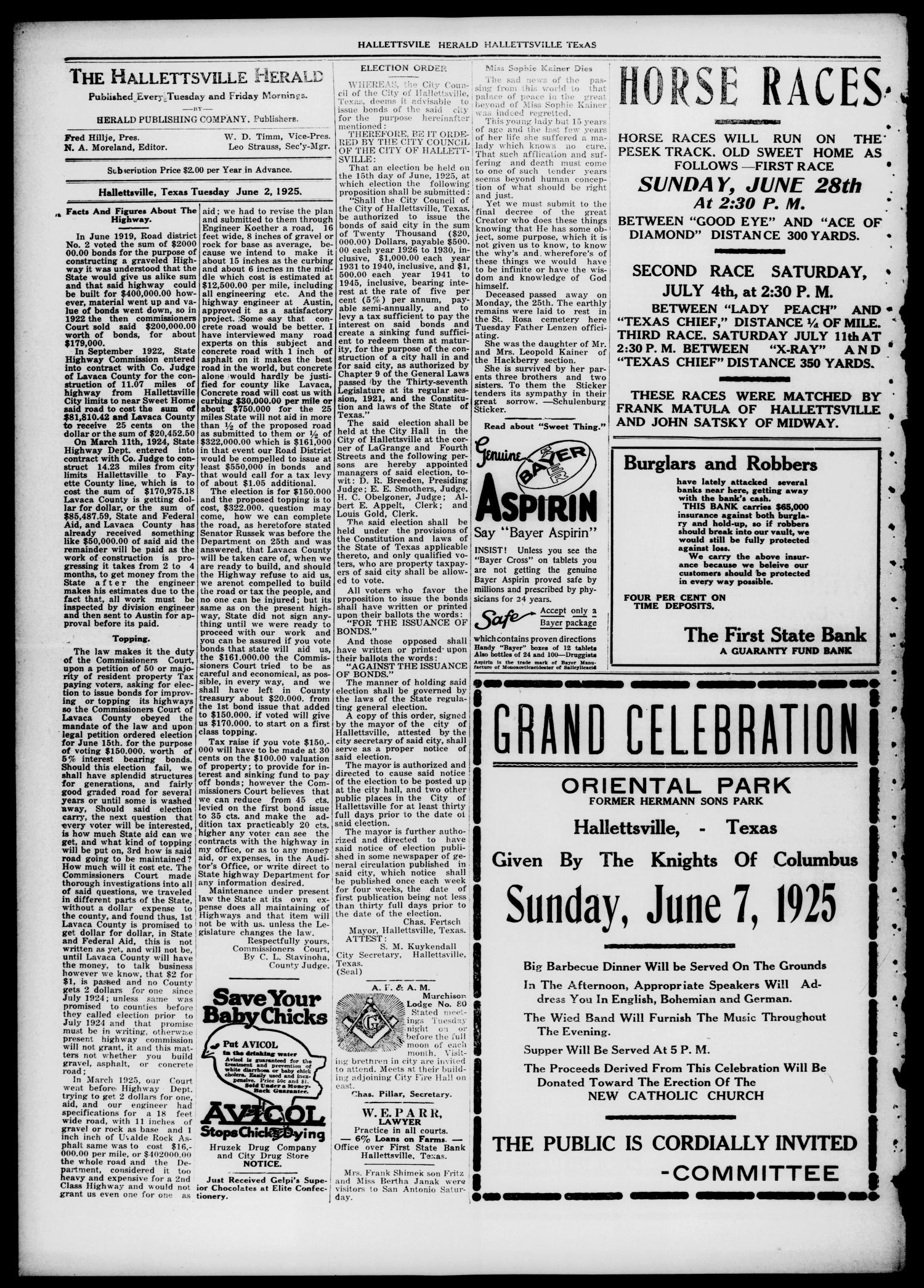 Semi-weekly Hallettsville Herald (Hallettsville, Tex.), Vol. 53, No. 1, Ed. 1 Tuesday, June 2, 1925
                                                
                                                    [Sequence #]: 2 of 6
                                                