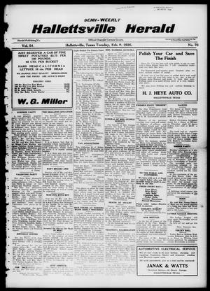 Semi-weekly Hallettsville Herald (Hallettsville, Tex.), Vol. 54, No. 70, Ed. 1 Tuesday, February 9, 1926