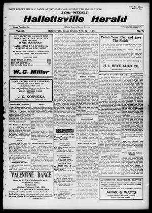 Semi-weekly Hallettsville Herald (Hallettsville, Tex.), Vol. 54, No. 71, Ed. 1 Friday, February 12, 1926