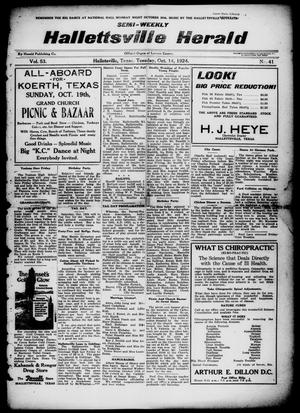 Semi-weekly Hallettsville Herald (Hallettsville, Tex.), Vol. 53, No. 41, Ed. 1 Tuesday, October 14, 1924