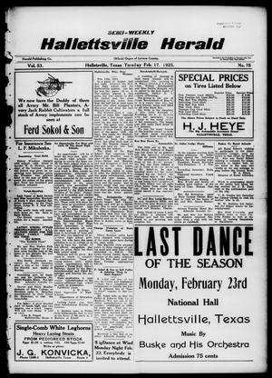 Semi-weekly Hallettsville Herald (Hallettsville, Tex.), Vol. 53, No. 75, Ed. 1 Tuesday, February 17, 1925