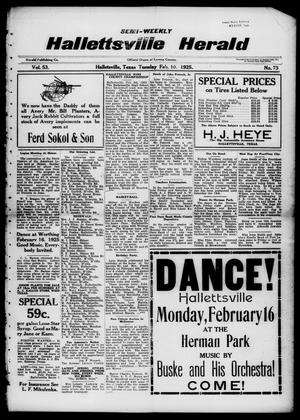 Semi-weekly Hallettsville Herald (Hallettsville, Tex.), Vol. 53, No. 73, Ed. 1 Tuesday, February 10, 1925