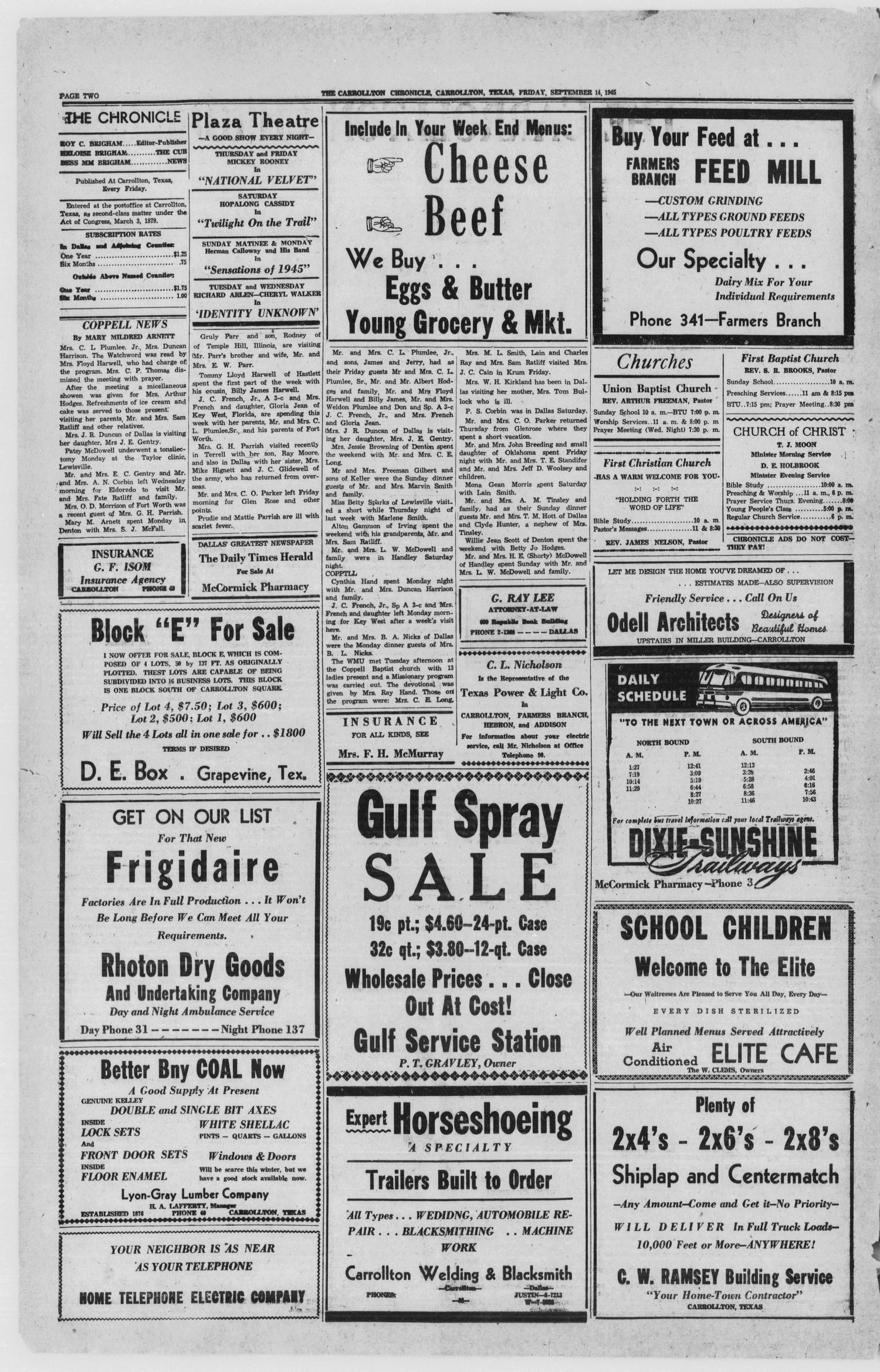 The Carrollton Chronicle (Carrollton, Tex.), Vol. 41, No. 45, Ed. 1 Friday, September 14, 1945
                                                
                                                    [Sequence #]: 2 of 4
                                                