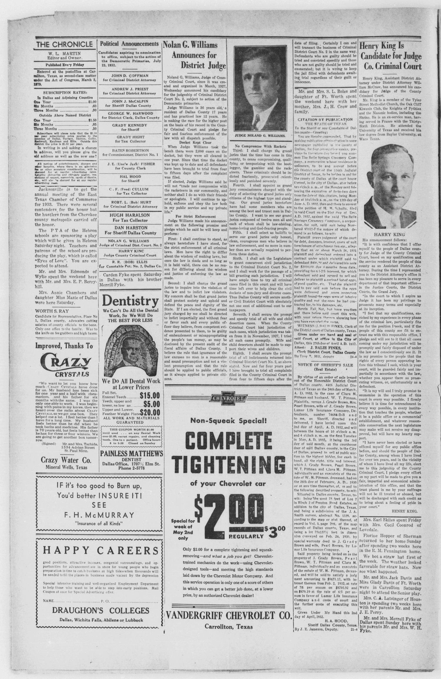 The Carrollton Chronicle (Carrollton, Tex.), Vol. 28, No. 24, Ed. 1 Friday, April 29, 1932
                                                
                                                    [Sequence #]: 4 of 8
                                                