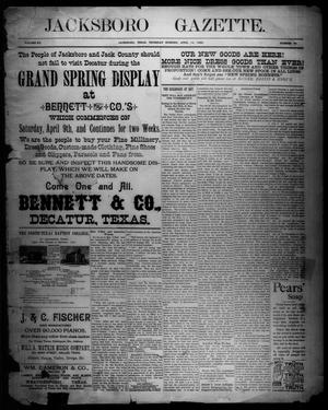 Primary view of object titled 'Jacksboro Gazette. (Jacksboro, Tex.), Vol. 12, No. 42, Ed. 1 Thursday, April 14, 1892'.