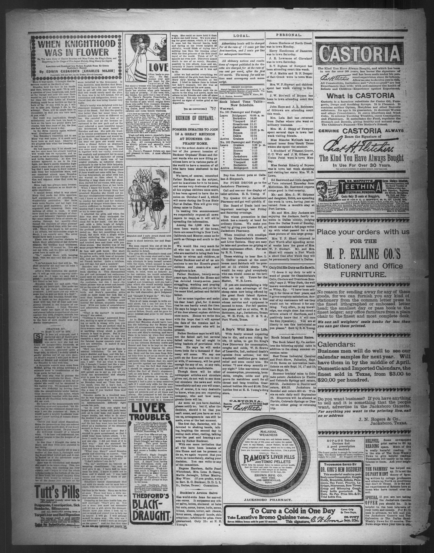 Jacksboro Gazette. (Jacksboro, Tex.), Vol. 24, No. 15, Ed. 1 Thursday, September 10, 1903
                                                
                                                    [Sequence #]: 4 of 4
                                                
