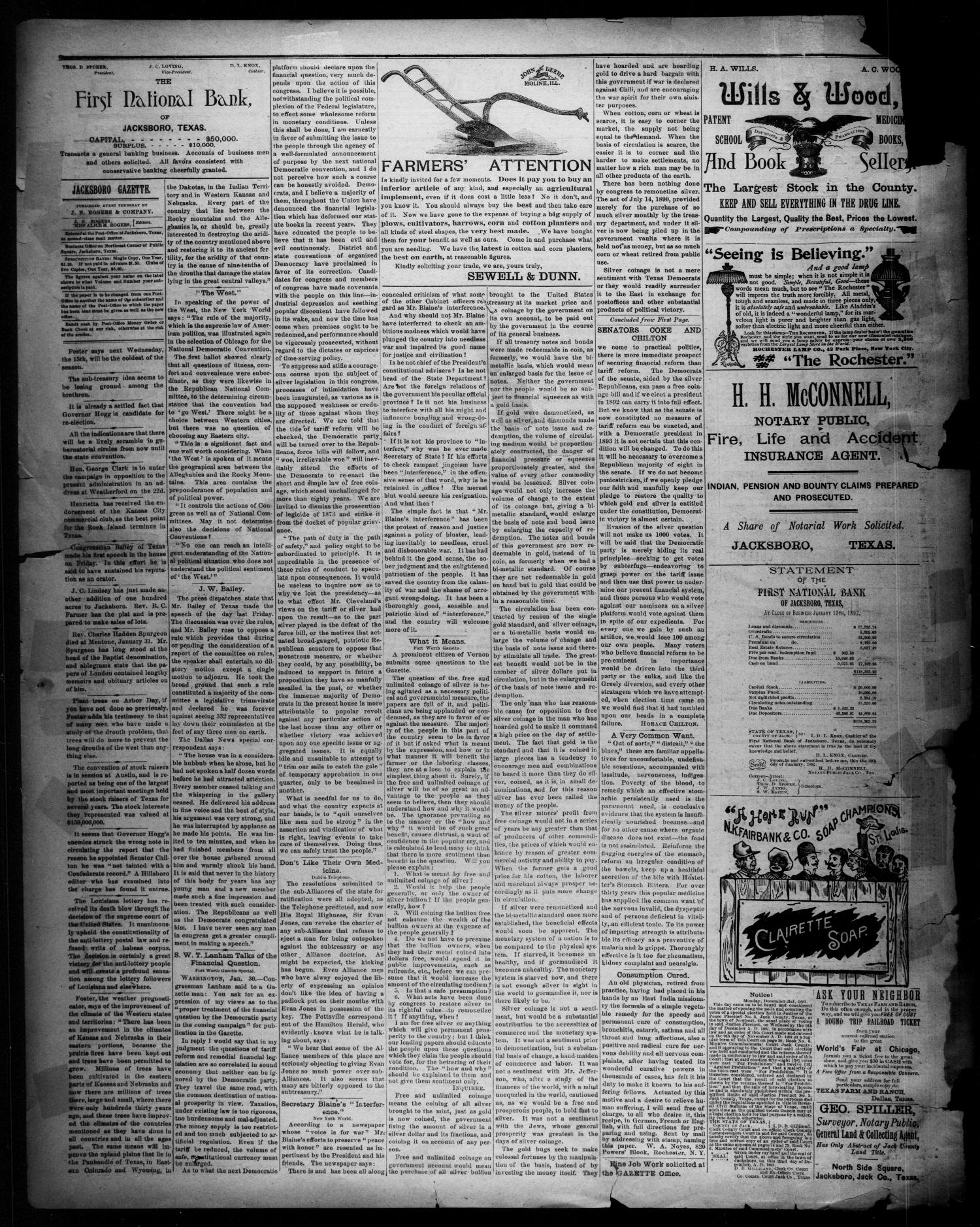 Jacksboro Gazette. (Jacksboro, Tex.), Vol. 12, No. 32, Ed. 1 Thursday, February 4, 1892
                                                
                                                    [Sequence #]: 2 of 4
                                                