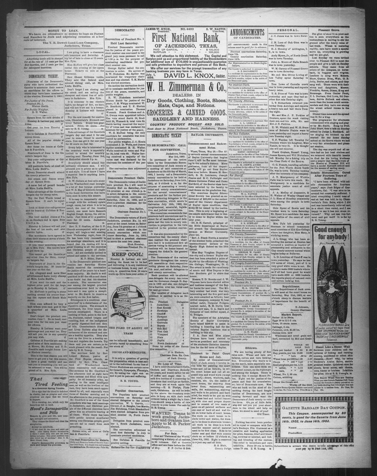 Jacksboro Gazette. (Jacksboro, Tex.), Vol. 22, No. 52, Ed. 1 Thursday, May 29, 1902
                                                
                                                    [Sequence #]: 3 of 4
                                                