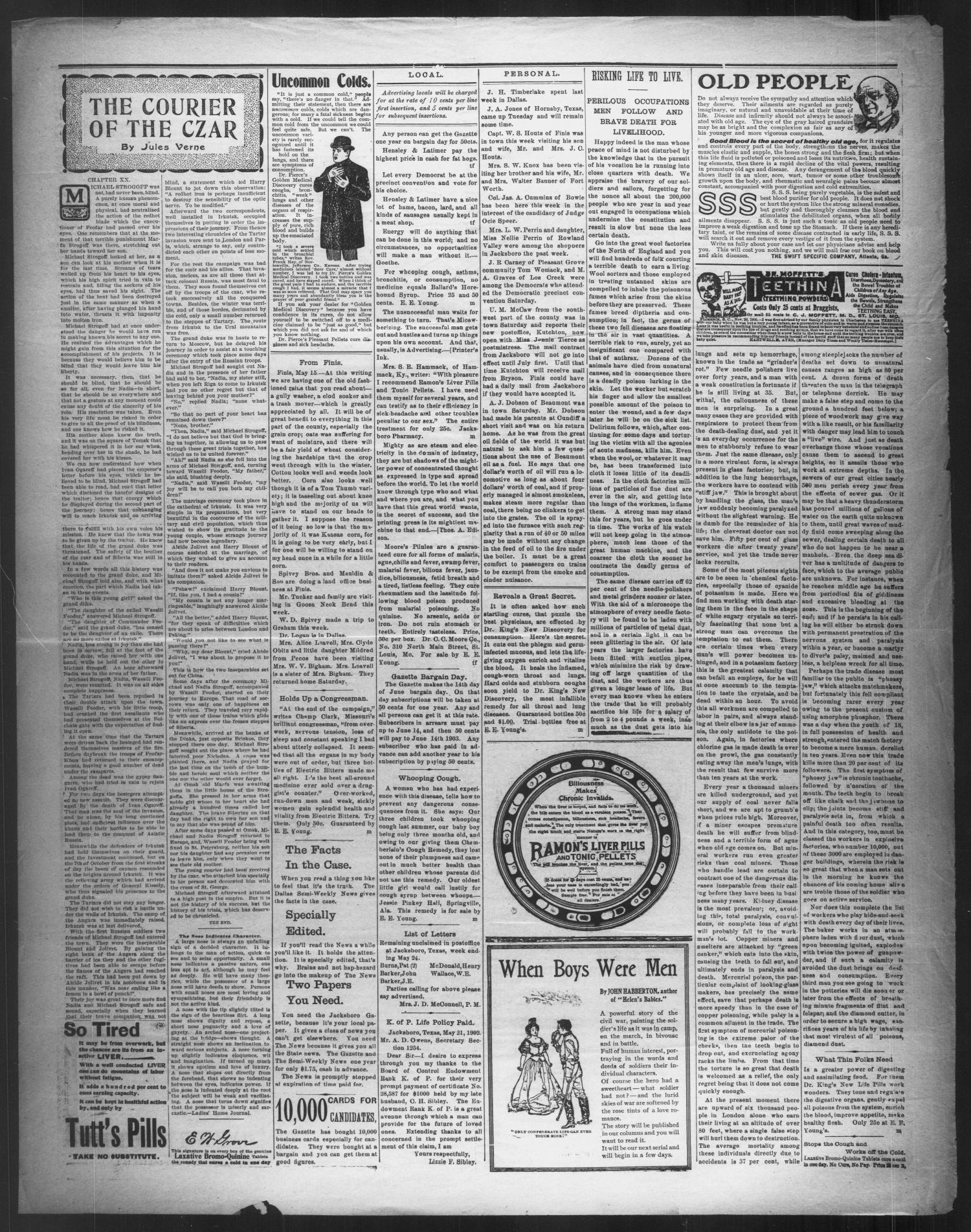 Jacksboro Gazette. (Jacksboro, Tex.), Vol. 22, No. 52, Ed. 1 Thursday, May 29, 1902
                                                
                                                    [Sequence #]: 4 of 4
                                                