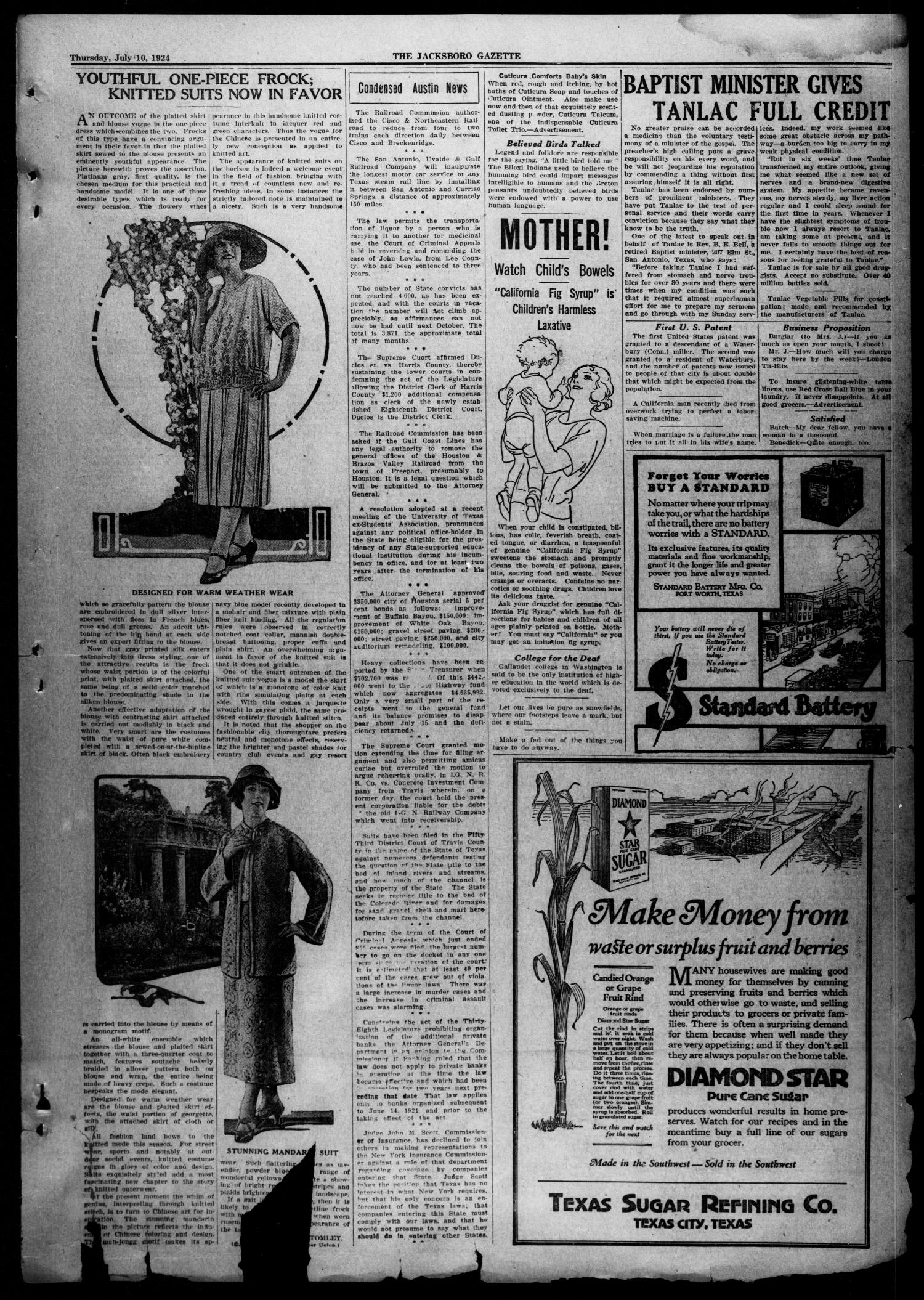 The Jacksboro Gazette (Jacksboro, Tex.), Vol. 45, No. 6, Ed. 1 Thursday, July 10, 1924
                                                
                                                    [Sequence #]: 7 of 8
                                                