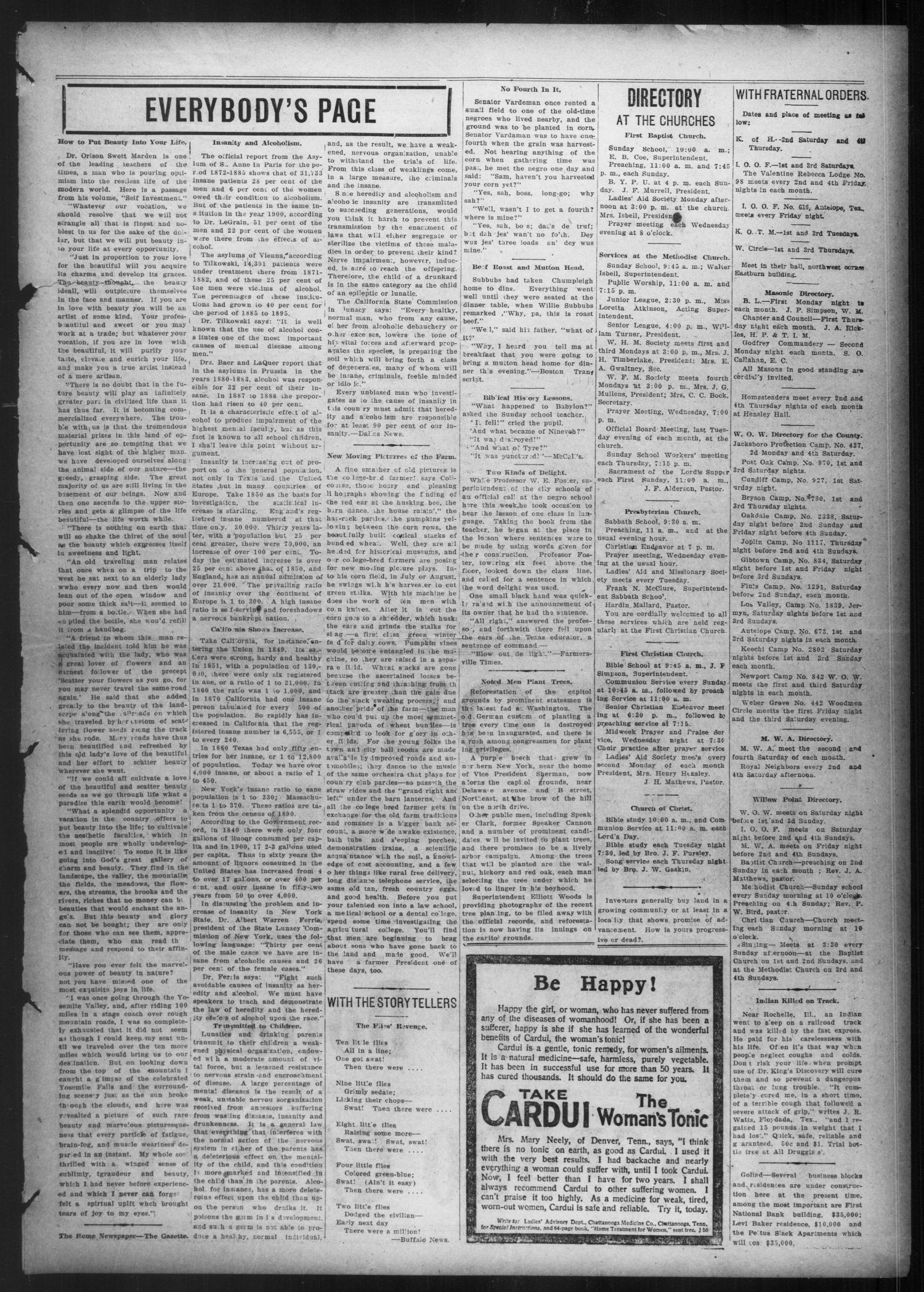 Jacksboro Gazette (Jacksboro, Tex.), Vol. 33, No. 12, Ed. 1 Thursday, August 22, 1912
                                                
                                                    [Sequence #]: 7 of 8
                                                