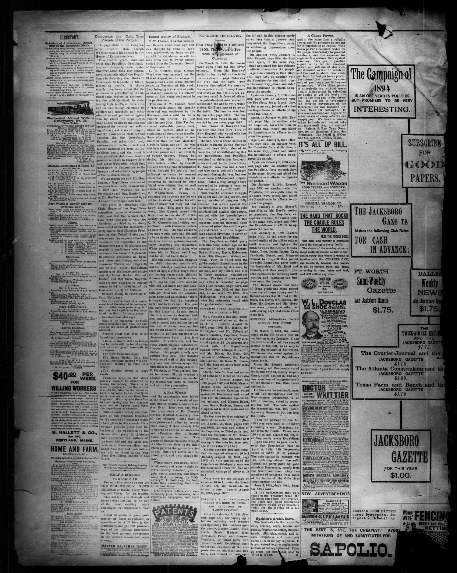 Jacksboro Gazette. (Jacksboro, Tex.), Vol. 15, No. 18, Ed. 1 Thursday, October 4, 1894
                                                
                                                    [Sequence #]: 4 of 4
                                                