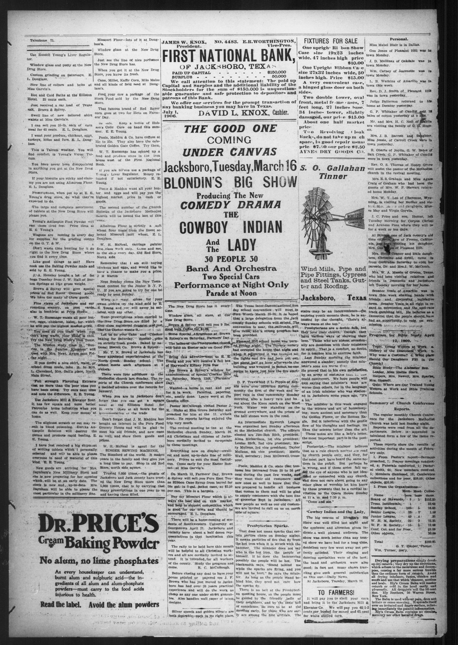 Jacksboro Gazette. (Jacksboro, Tex.), Vol. 29, No. 41, Ed. 1 Thursday, March 11, 1909
                                                
                                                    [Sequence #]: 5 of 8
                                                