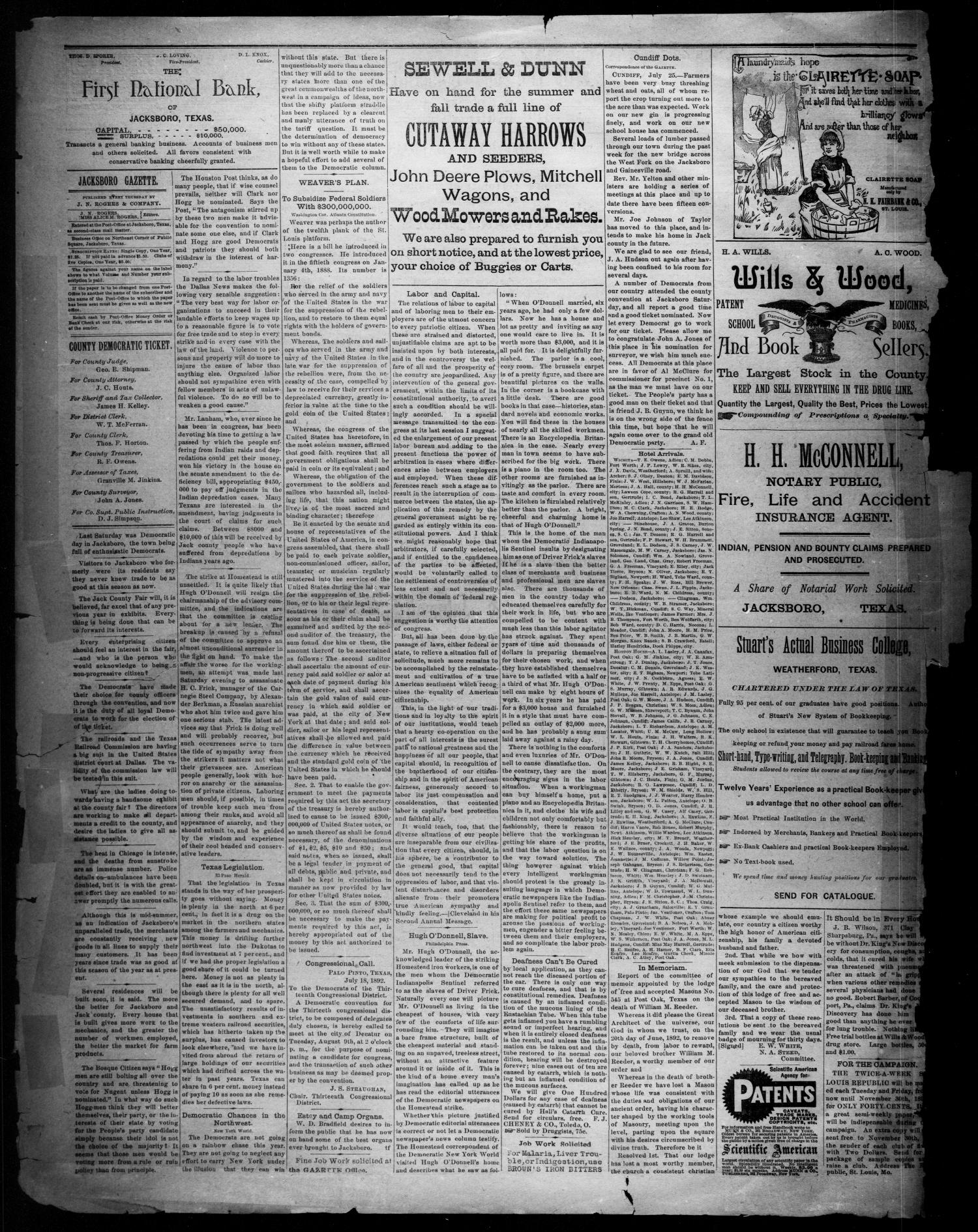 Jacksboro Gazette. (Jacksboro, Tex.), Vol. 13, No. 5, Ed. 1 Thursday, July 28, 1892
                                                
                                                    [Sequence #]: 2 of 4
                                                