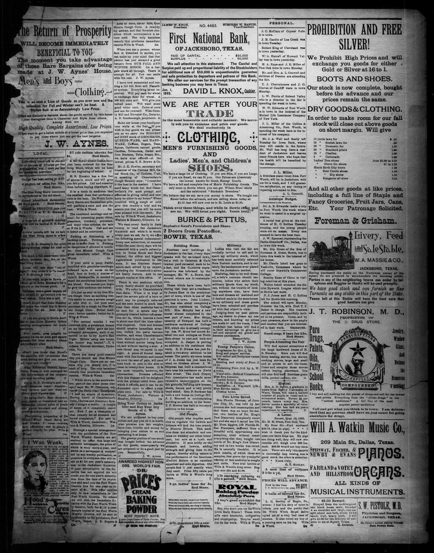 Jacksboro Gazette. (Jacksboro, Tex.), Vol. 16, No. 18, Ed. 1 Thursday, October 3, 1895
                                                
                                                    [Sequence #]: 5 of 6
                                                