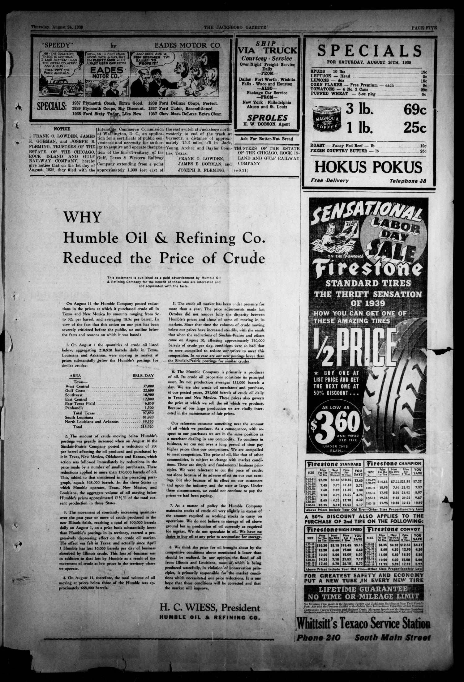 The Jacksboro Gazette (Jacksboro, Tex.), Vol. 60, No. 13, Ed. 1 Thursday, August 24, 1939
                                                
                                                    [Sequence #]: 5 of 8
                                                