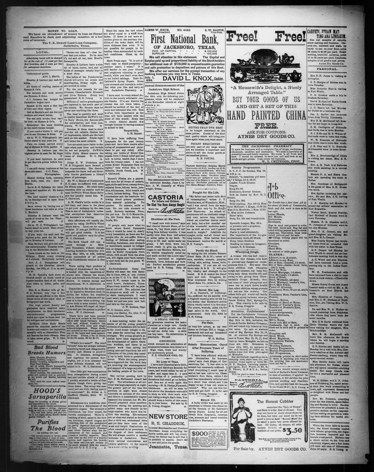 Jacksboro Gazette. (Jacksboro, Tex.), Vol. 21, No. 51, Ed. 1 Thursday, May 23, 1901
                                                
                                                    [Sequence #]: 3 of 4
                                                