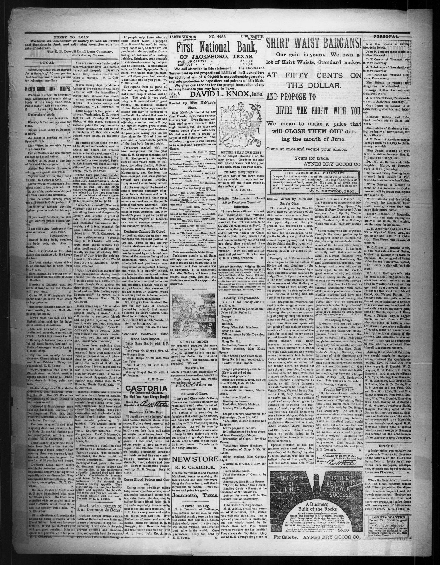 Jacksboro Gazette. (Jacksboro, Tex.), Vol. 21, No. 52, Ed. 1 Thursday, May 30, 1901
                                                
                                                    [Sequence #]: 3 of 4
                                                