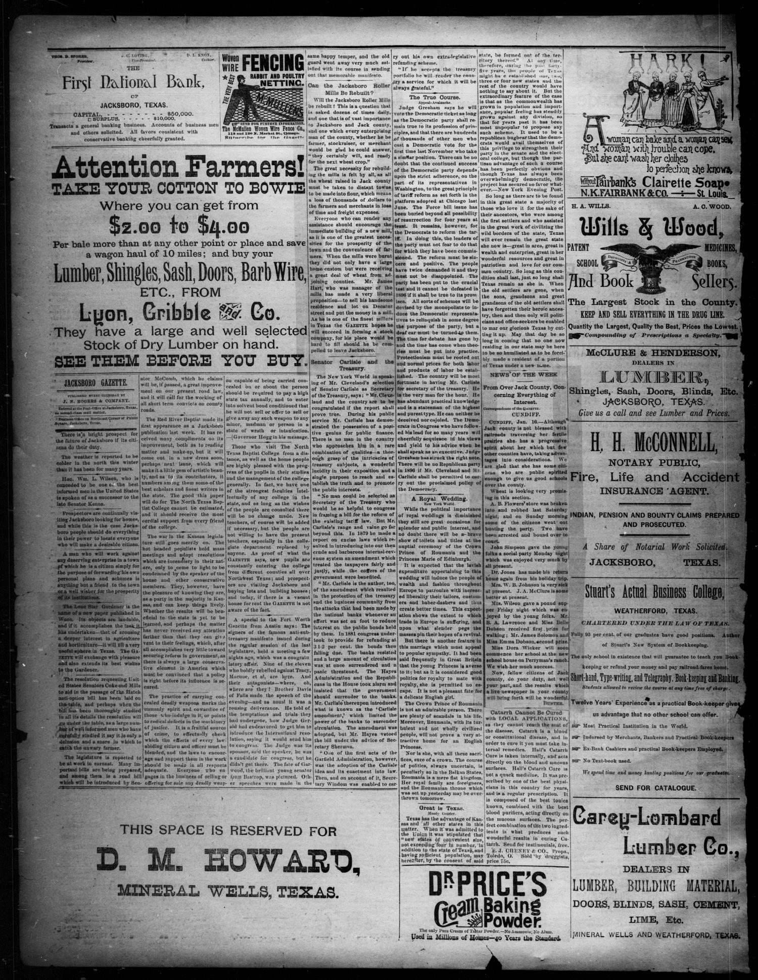 Jacksboro Gazette. (Jacksboro, Tex.), Vol. 13, No. 30, Ed. 1 Thursday, January 19, 1893
                                                
                                                    [Sequence #]: 2 of 4
                                                