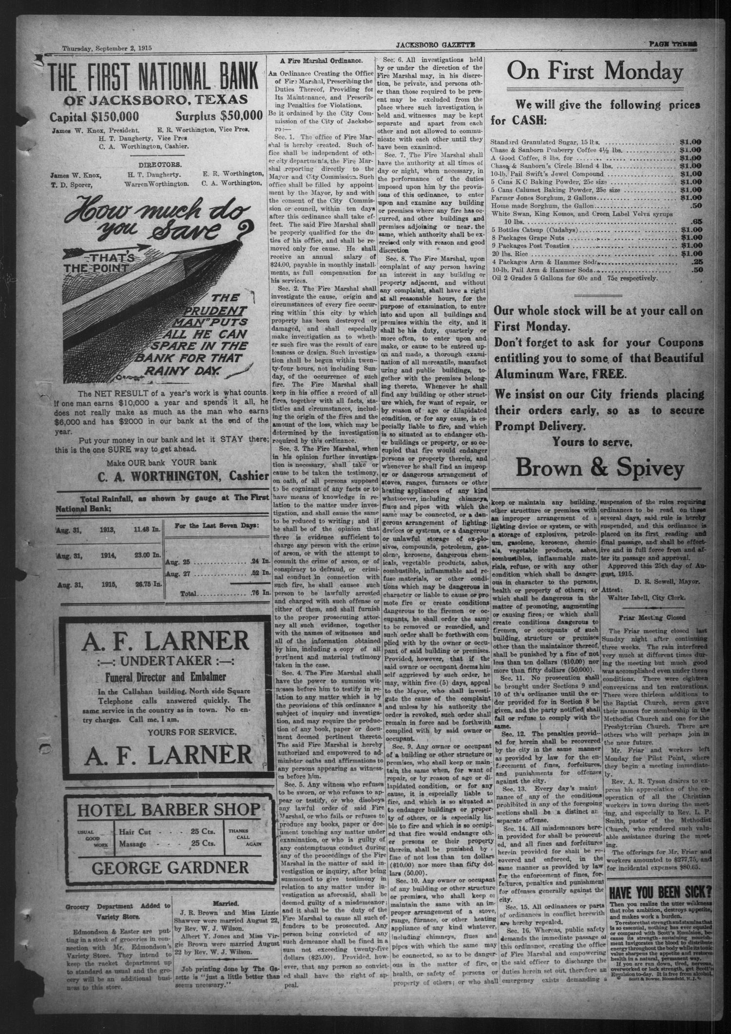 Jacksboro Gazette (Jacksboro, Tex.), Vol. 37, No. 14, Ed. 1 Thursday, September 2, 1915
                                                
                                                    [Sequence #]: 3 of 16
                                                
