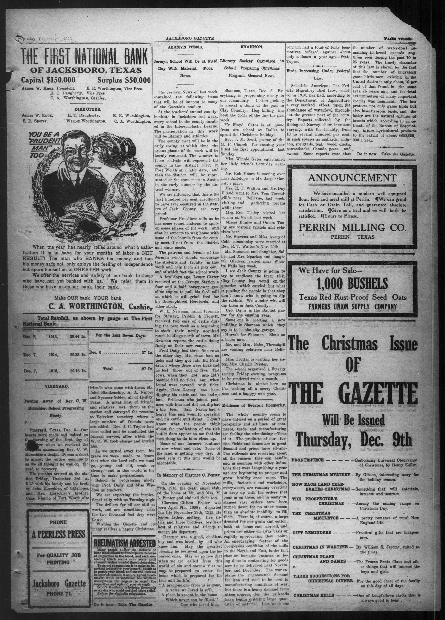 Jacksboro Gazette (Jacksboro, Tex.), Vol. 37, No. 28, Ed. 1 Thursday, December 9, 1915
                                                
                                                    [Sequence #]: 3 of 16
                                                