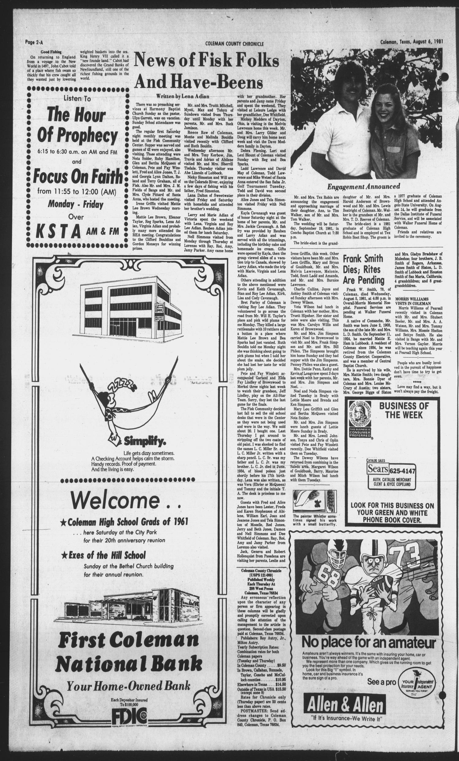 Coleman County Chronicle (Coleman, Tex.), Vol. 46, No. 37, Ed. 1 Thursday, August 6, 1981
                                                
                                                    [Sequence #]: 2 of 17
                                                